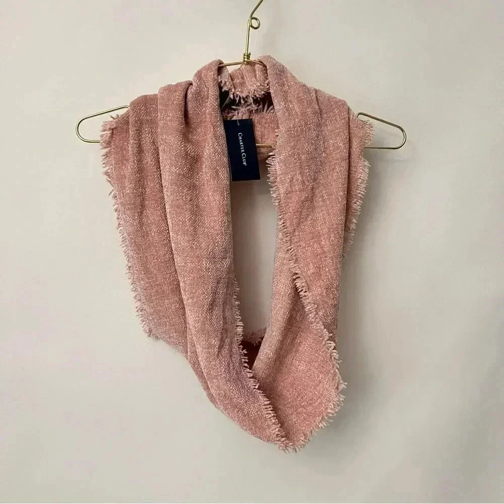 Charter Club Chenille Infinity Scarf Solid Pink Blush Woven Loop Fringed